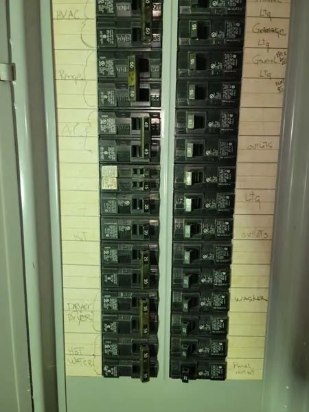 Fully populated breaker panel with every circuit labeled